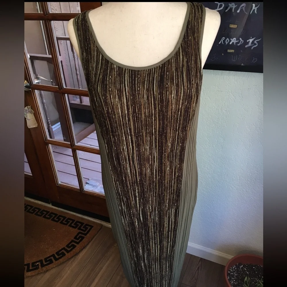 Vintage Michael Kors Earth Tone Plissé Maxi Dress 8